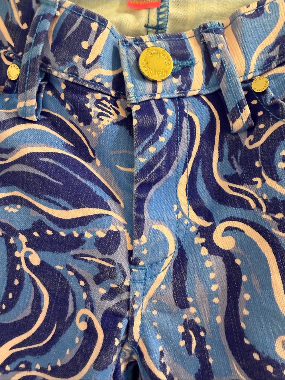 Lilly Pulitzer Blue Paisley Skinny Jeans Coastal Blue Whispurr size 2 - Picture 4 of 6